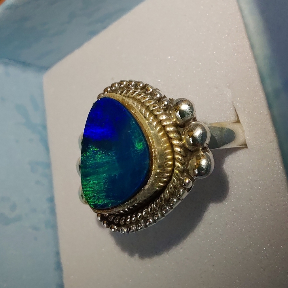 Stunning Australian Opal Silver Ring Size 6 - Picture 12 of 15